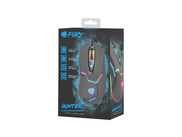 Fury Gaming Mouse Hunter 4800DPI Optical With Software - Fatal Grips